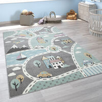 Paco Home Alfombra Infantil, Alfombra Juegos Infantil, Dibujos De Ciudad, Verde Y Gris 80x150 cm