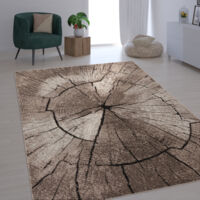 Paco Home Alfombra De Salón De Diseño Elegante Estampado De Tronco De Madera Natural Gris Marrón Beige 120x170 cm