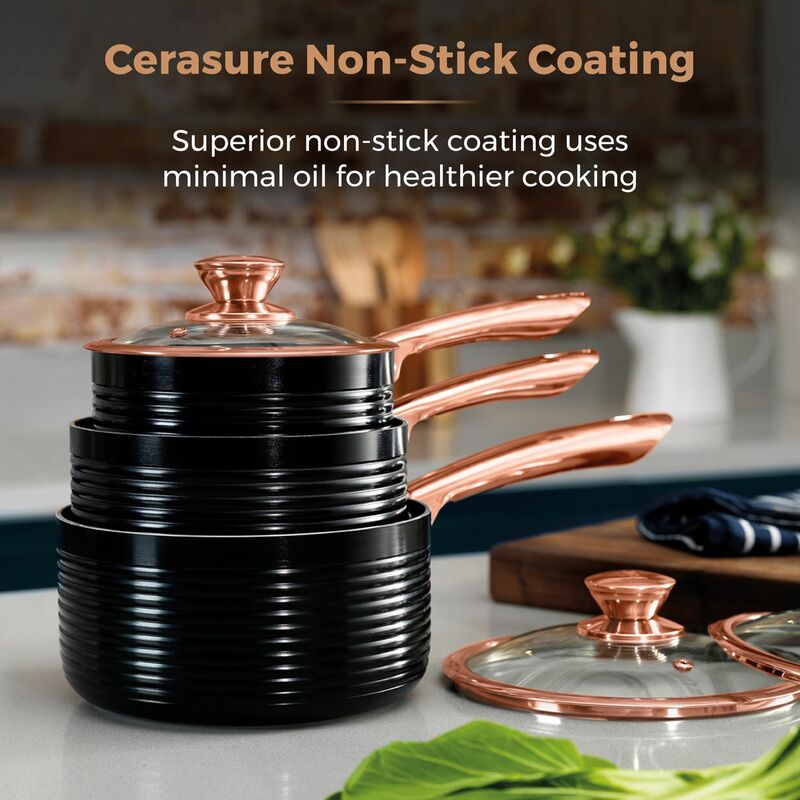 Tower Saucepan Set, Cerastone, Forged Aluminium with Easy Clean Non-Stick  Ceramic Coating, Graphite, 3 Piece