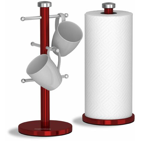 Morphy Richards 974029 Accents Kitchen Roll Holder and Mug Tree Set, Stainless Steel, Red, Standard