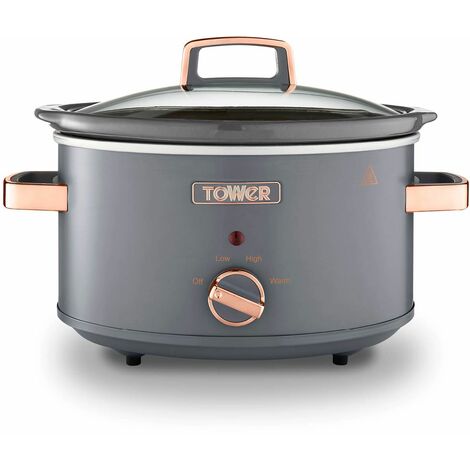 Tower T16042GRY Cavaletto 3.5 Litre Slow Cooker with 3 Heat Settings, Removable Pot and Cool Touch Handles, Grey and Rose Gold (1/8)