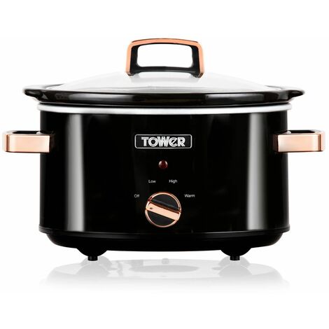 Tower T16018RG 3.5 Litre Stainless Steel Slow Cooker with 3 Heat Settings and Keep Warm Function, 210W, Black and Rose Gold (1/5)