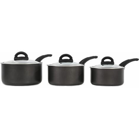 Tower T80302 Cerasure Non Stick Induction Saucepans Sets With Lids, Stay Cool Handles, Graphite, 3 Piece Set, 16/18/20 cm