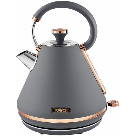 Tower T10044RGG Cavaletto Pyramid Kettle with Fast Boil, Detachable Filter, 1.7 Litre, 3000 W, Grey and Rose Gold (1/5)