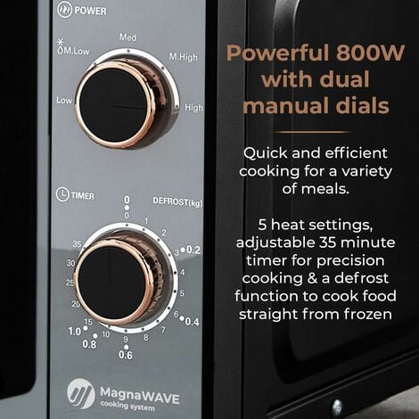 TOWER T24038RG Cavaletto Manual Microwave with 5 Power Levels & 35 Minute Timer, 800W, 20L, Black Rose Gold
