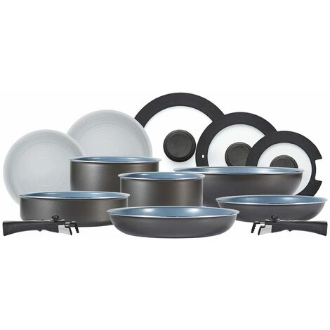 Tower Freedom T800200 13 Piece Cookware Set with Ceramic Coating, Stackable Design and Detachable Handles, Graphite, Aluminium