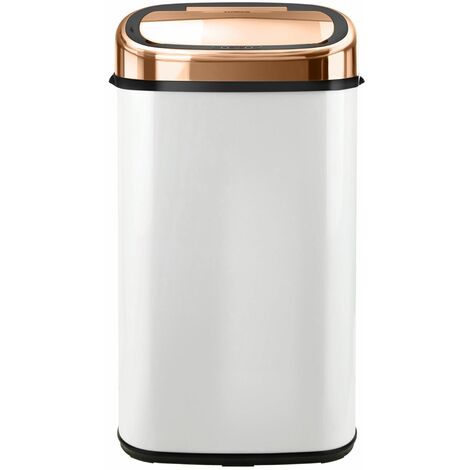 Tower T80904RW Kitchen Bin with Sensor Lid, Automatic Soft-Close, Manual Override, 58 Litre, White and Rose Gold