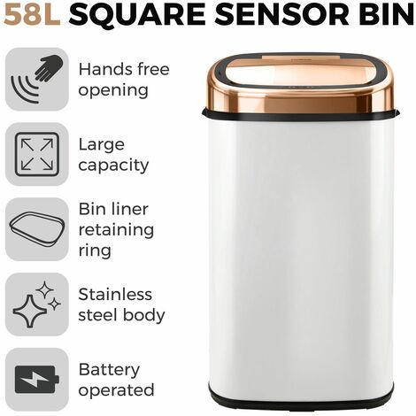 Tower T80904RW Kitchen Bin with Sensor Lid, Automatic Soft-Close, Manual Override, 58 Litre, White and Rose Gold