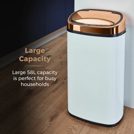 Tower T80904RW Kitchen Bin with Sensor Lid, Automatic Soft-Close, Manual Override, 58 Litre, White and Rose Gold