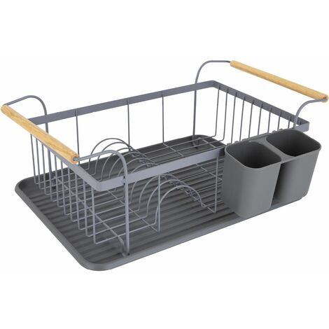 Tower Scandi T847009GRY Dishrack with Wooden Handle for 9 Full Sized Plates, Grey (1/5)