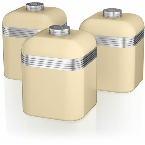 Swan SWKA1020CN Retro Kitchen Storage Canisters, Iron, Cream, Set of 3 (1/5)