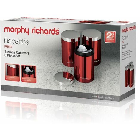 Morphy Richards 974069 Accents Kitchen Storage Canisters, Stainless Steel, Red, Set of 3