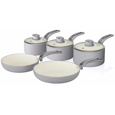 Swan Retro SWPS5020GRN 5 Piece Aluminium Pan Set With Glass Lid, Non Stick Ceramic Coating, Grey (1/5)
