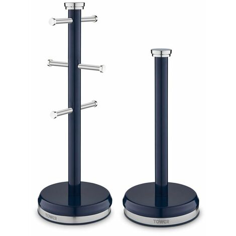 Tower T826172MNB Belle Mug Tree and Towel Pole Set, Stainless Steel, Midnight Blue