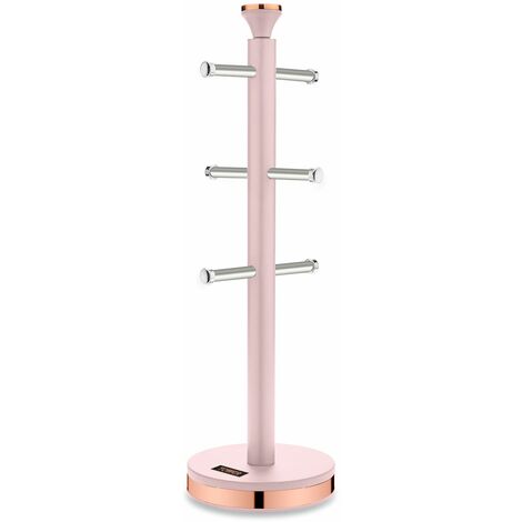Tower T826132PNK Cavaletto Mug Tree with Stainless Steel Stoppers, Soft Underliner, Marshmallow Pink and Rose Gold