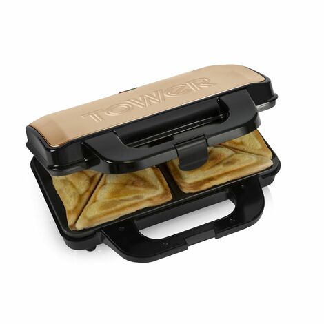 Tower T27031RG Deep Filled Sandwich Maker with Non-Stick Coated Plate and Automatic Temperature Control, 900W, Rose Gold