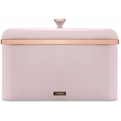 Tower T826130PNK Cavaletto Bread Bin Storage, Carbon Steel, Removable Lid, Marshmallow Pink and Rose Gold, One Size