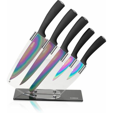 Kitchen Knife Set Titanium Coated 5 Rainbow Blades Starter Set Magnetic  Wall Rac