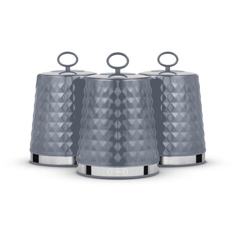 TOWER Solitaire Set of 3 Canisters, Stainless Steel, Grey T826207GRY (1/5)