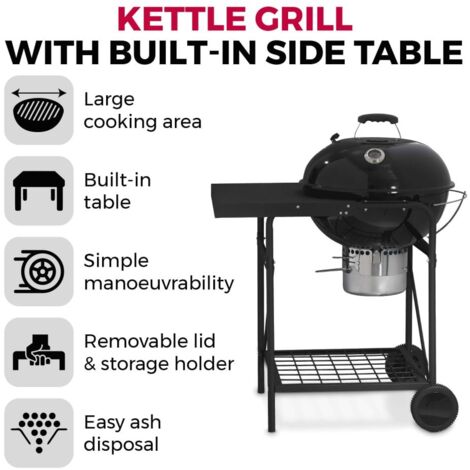 Tower Kettle Grill, Built-in Side Table, Removable Lid, Storage Holder, Airflow Vent, Black T978572