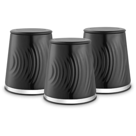 Tower T826220BLK Sonar Set of 3 Canisters, Tea/Coffee/Sugar, 1.3L Capacity, Black