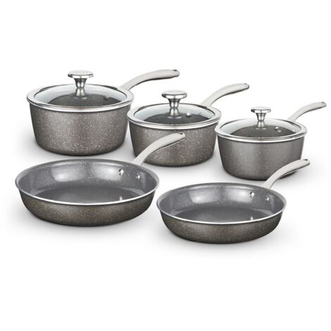 Tower Cerastone Pro 5 Piece Cookware Set with Non-Stick Coating and Riveted Steel Handles, Graphite T900209