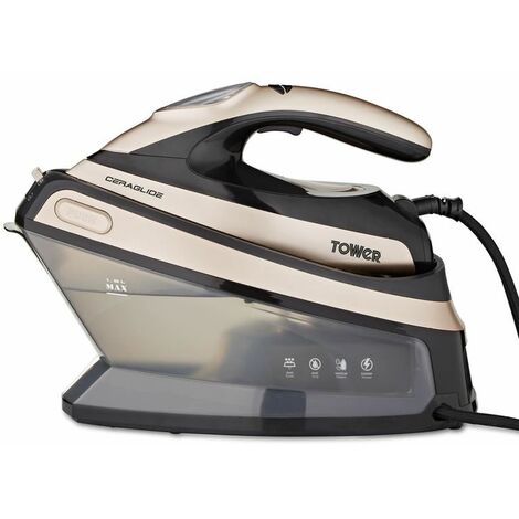 Tower T22024GLD Ceraglide Steam Generator, 4.5 Bar Pressure, 135g/min Continuous Steam 2400W, 1.5L, Champagne Gold & Black
