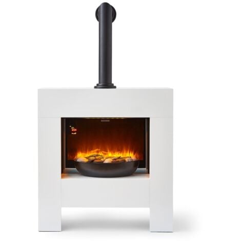BLACK+DECKER BXFH45010GB Fireplace Suite & Chimney 1.8KW, Weekly Timer and Remote White