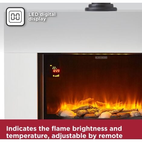 BLACK+DECKER BXFH45010GB Fireplace Suite & Chimney 1.8KW, Weekly Timer and Remote White