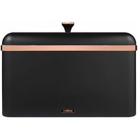 Tower T826130BLK Cavaletto Bread Bin Storage, Carbon Steel, Removable Lid, Black and Rose Gold,23 x 35 x 24 cm