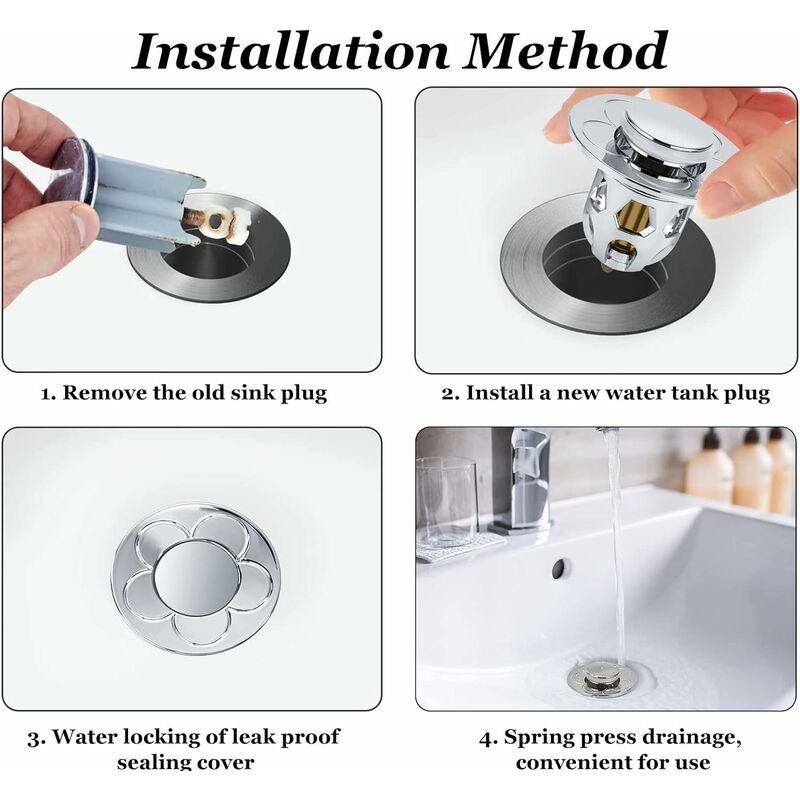 Bouchon Pour Canalisation D'évier De Salle De Bain, Bonde Escamotable, Avec  Joint étanche, Structure Métallique En Laiton Avec Conception Sans