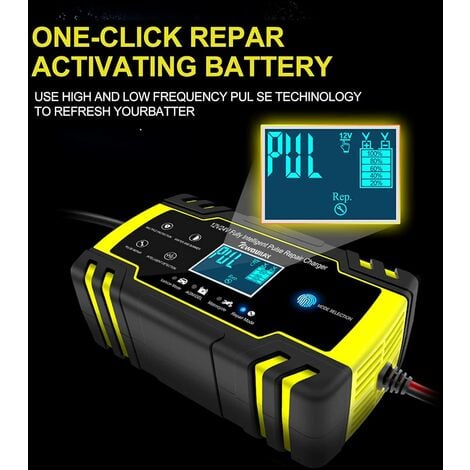 Chargeur de Batterie Intelligent 12V/24V 8A Mainteneur et Automatique  Réparation Fonction Portable avec Écran LCD, pour Voiture Moto Camion, AGM,  Gel, Wet, SLA(8-100AH) (BlackRed) : : Auto et Moto