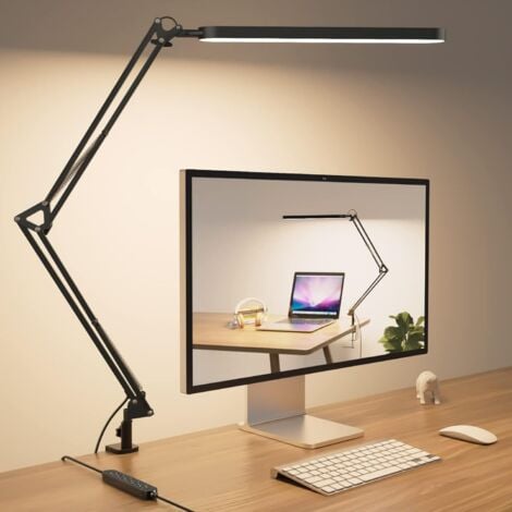 RHAFAYRE Lampe de bureau LED avec clip, lampe de bureau à économie  d'énergie, avec bras oscillant dimmable, 3 modes d'éclairage x 10 niveaux  de