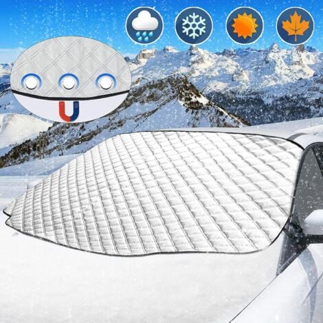 RHAFAYRE Housse de pare-brise de voiture, protection de pare-brise de voiture  magnétique avec crochets élastiques, résiste parfaitement au gel, à la neige,  au soleil, à la poussière UV - Convient à la