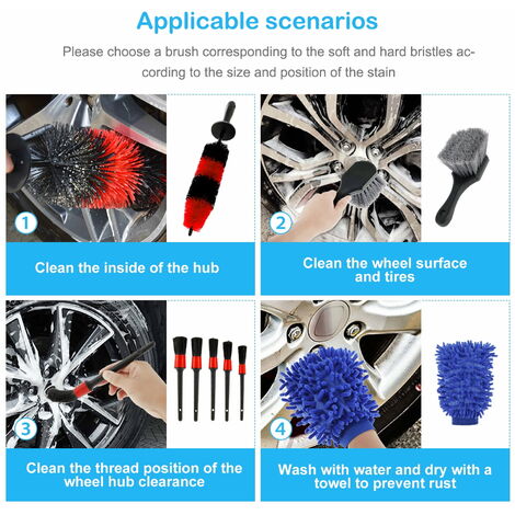 18pcs Kit de nettoyage de voiture Intérieur et extérieur Ensemble de brosses  d'détail de voiture, lavage de voiture