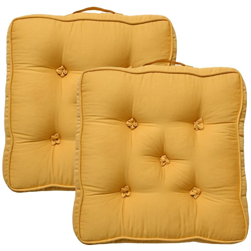 Cuscino Sedia Cotone Sfoderabile Lavabile Fascia Elastica Coprisedia  Fiorito 100% Made In Italy - Giallo