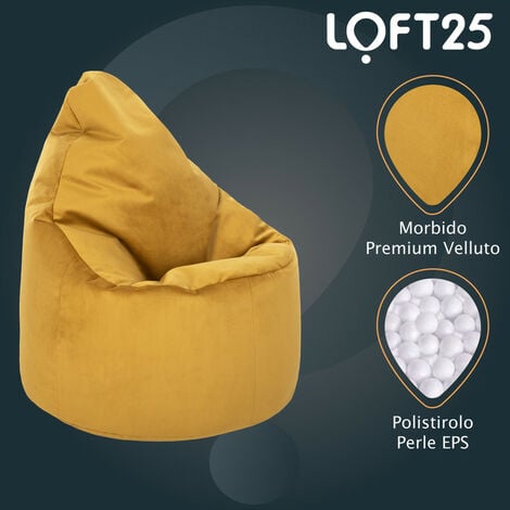 Loft 25 - Pouf poltrona a sacco per soggiorno - Poltrona pouf in velluto  con schienale alto per