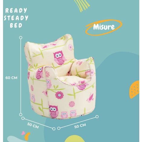 Ready Steady Bed Pouf a sacco per bambini - Poltrona pouf per bambini  stampata per sale giochi