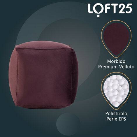 Loft 25 - Pouf poggiapiedi per soggiorno - Pouf cubo per il relax -  Poggiapiedi a sacco in velluto