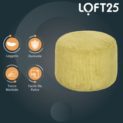 Loft 25 - Pouf poggiapiedi per soggiorno - Poggiapiedi a sacco in velluto a coste con morbida imbottitura - Pouf rotondo per rilassarsi - Lime