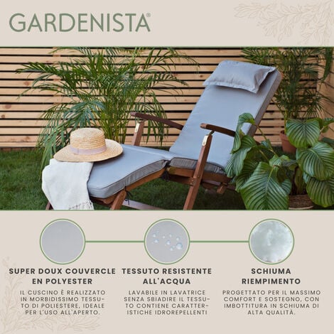 Gardenista Cuscino per lettino prendisole da esterno, cuscino per sedile  resistente all'acqua per sedia a sdraio reclinabile con poggiatesta e