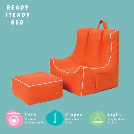 Ready Steady Bed Infantil Interior Sillón Puff con Respaldo para Salon Silla Puf de Pera Gamer con Relleno para Niños - Naranja