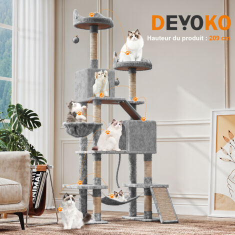 Arbre à chat chat grimpant et jouant étagère gris 209cm Devoko