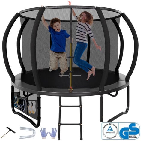 Trampoline Sport saut à l'élastique ceinture de sécurité filet de rangement extérieur jardin taille 305cm trampoline noir devoko