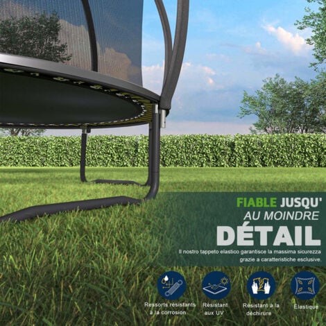 Trampoline Sport saut à l'élastique ceinture de sécurité filet de rangement extérieur jardin taille 305cm trampoline noir devoko