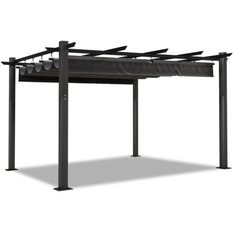 Devoko – Tonnelle aluminium 3x4m – Bâche coulissante rétractable – Tube de jambe 78x78mm – Tissu polyester 180G – Couleur dunkelgrau