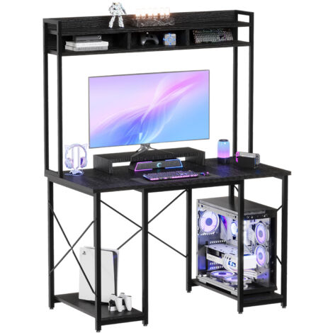 Devoko – Bureau d'angle noir 120 cm – Plaque en relief – Largeur 60 cm – Capacité 50 kg – Support d'ordinateur ajustable pour confort (1/5)