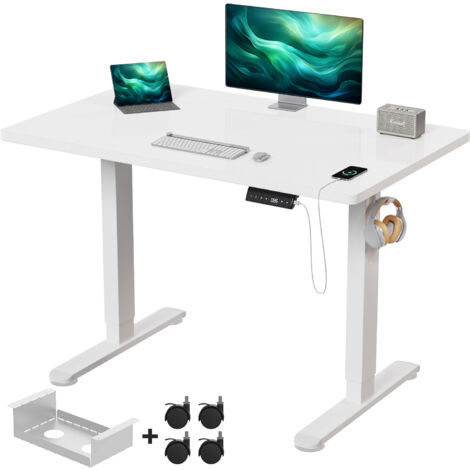 Bureau assis debout Disponible pour bureau ou jeux table réglable en hauteur longueur 120cm × largeur 60cm blanc 2 sections de moteur unique devoko