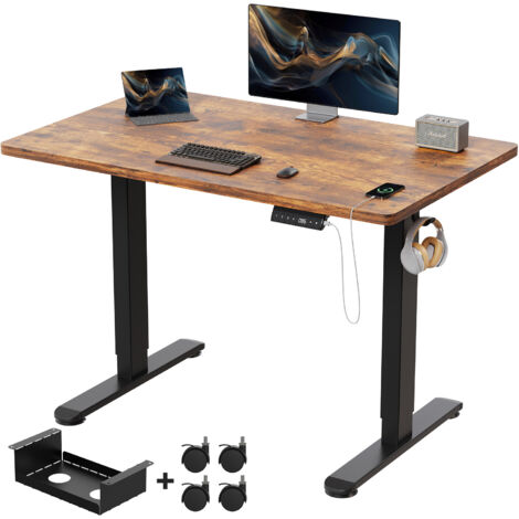 Bureau assis debout Disponible pour bureau ou jeux table réglable en hauteur longueur 120cm × largeur 60cm Brun 2 sections de moteur unique devoko (1/5)