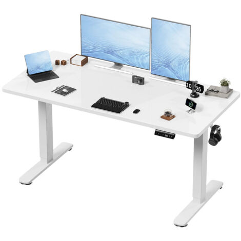 Devoko – Bureau réglable en hauteur 140 x 70 cm – Électrique télescopique 72 à 116 cm – Contrôle de mémoire – Capacité 84 kg – Panneau épissé blanc